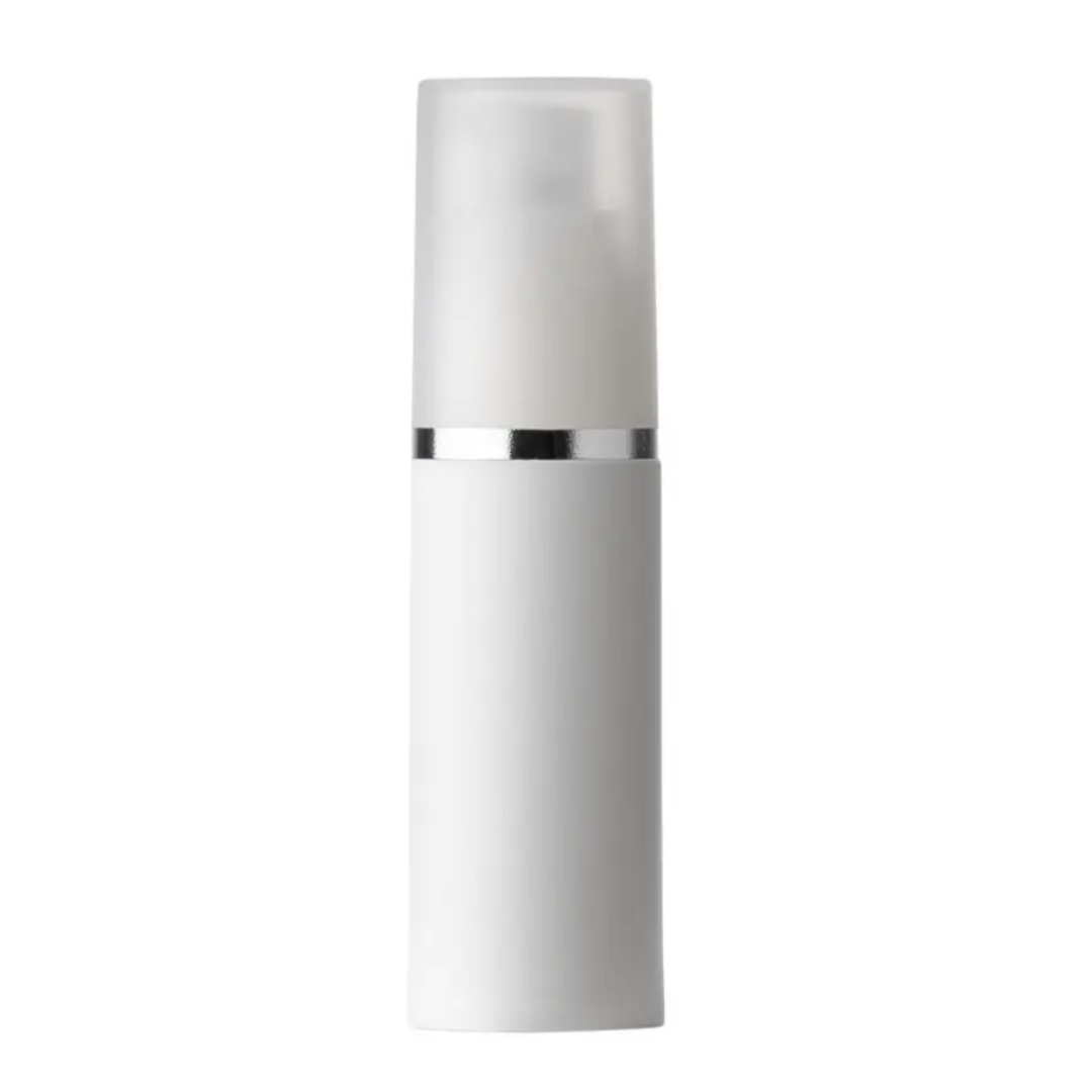 30ml White PP Airless Bottle with Frosted Cap + Matte Silver Band